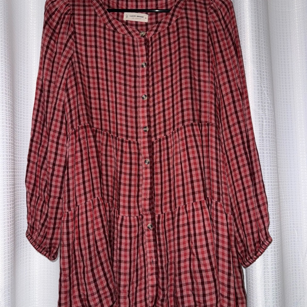 Red Plaid Button-Up Blouse dress